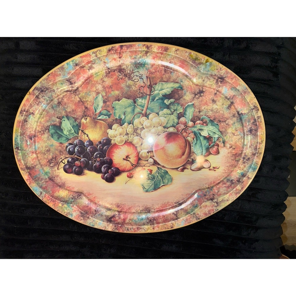Vintage Daher Decorated Ware Tin Metal Tray‎ "FRUIT" Large Oval 20" 70s EUC